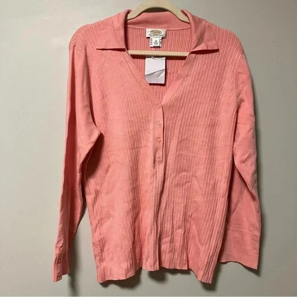 NWT Talbots petite silk blend  pink ribbed polo sweater